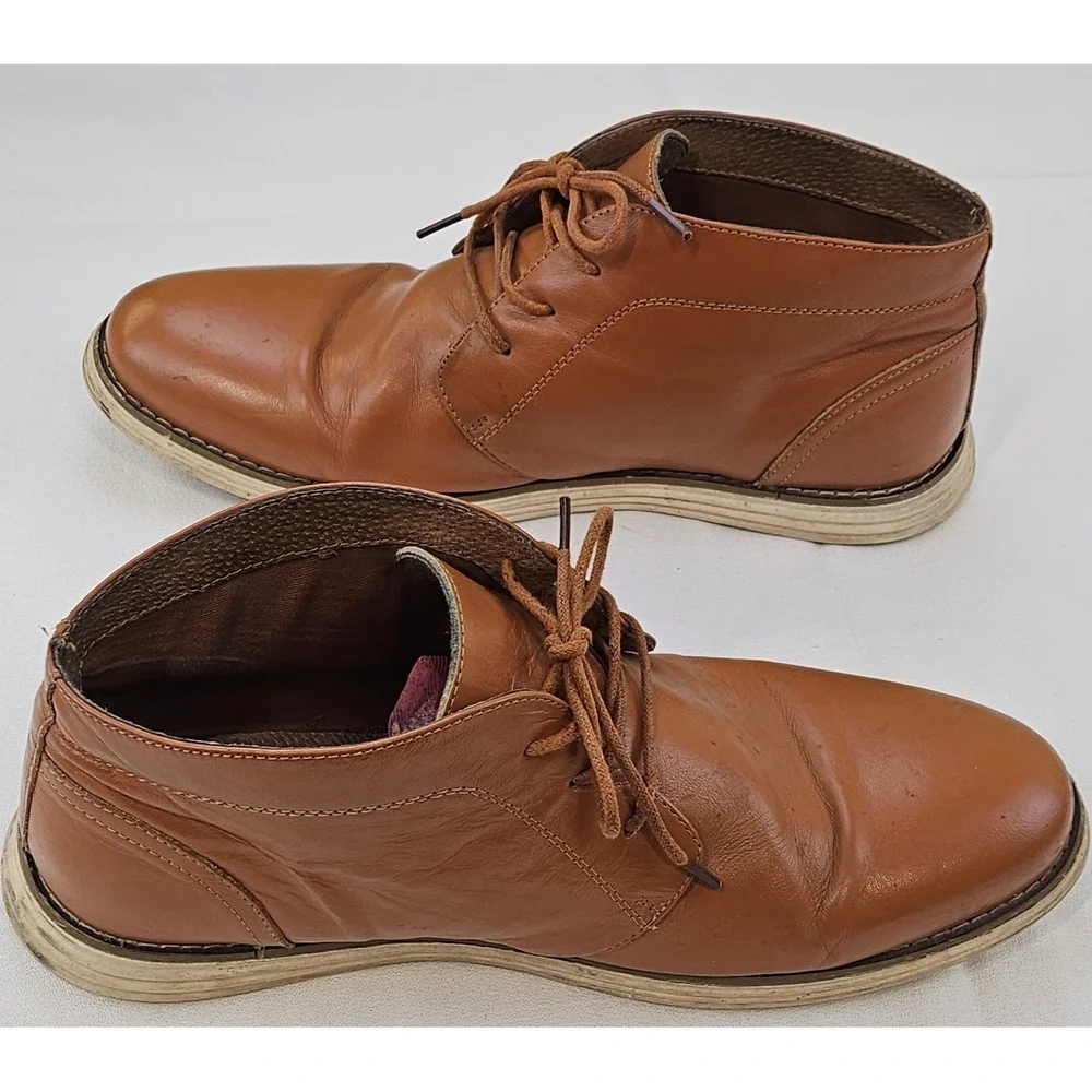 Jousen Mens MY655 Tan Leather Chukka Boots Lace Up Ankle Shoes Size 12